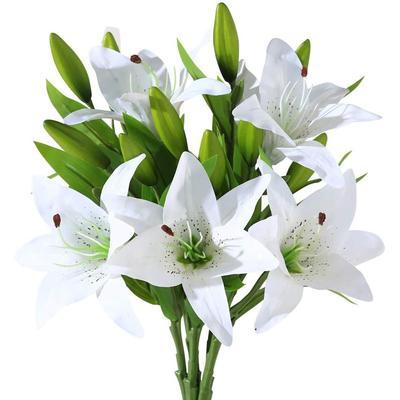 5Pcs Artificial Lily Flowers Real Contact Fake Lily Bouquet Artificial Flowers For Home Wedding Floral Decor