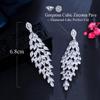 CMM Shiny Silver Color Cubic Zirconia Long Leaf Drop Earrings for Brides