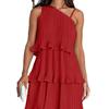 2026 European Cross-Border Women's One-Shoulder Layered Patchwork Pleated Dress
