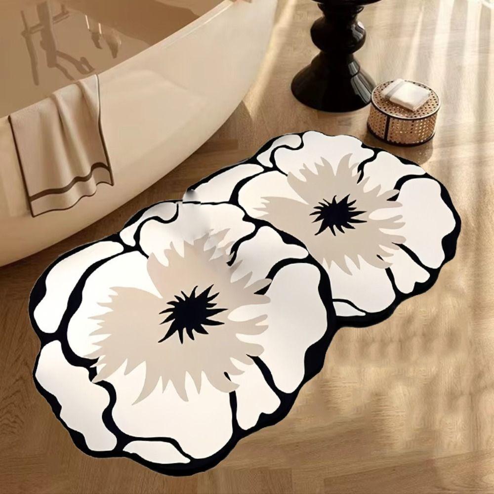 Beautiful Floor Mat Anti-Fouling Entry Door Mat Carpet Rug Flower Pattern Non-Slip Mat Toilet