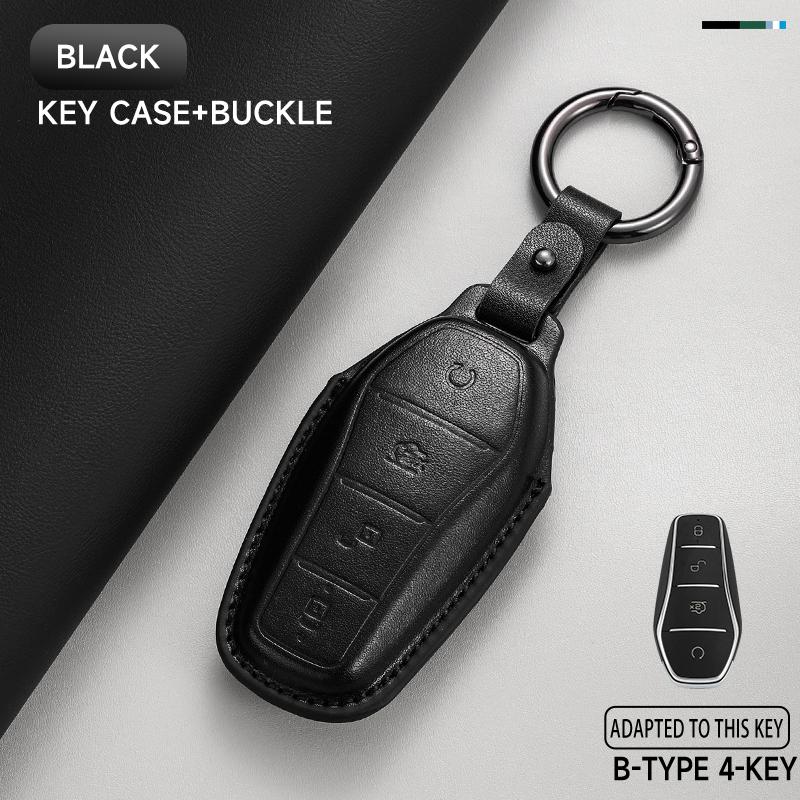 Leather Car Key Cover Case Protection Shell Keychain for BYD Tang EV600 Han EV Yuan ATTO 3 Song PLUS Pro MAX DMI Qin Dolphin