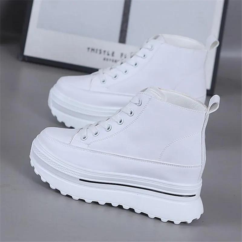 

Мода 8 см повседневные маленькие белые туфли Высокие кроссовки на танкетке Повседневная обувь На шнуровке Каблуки Черные Белые кроссовки Высокая мода Обувь для ходьбы 40