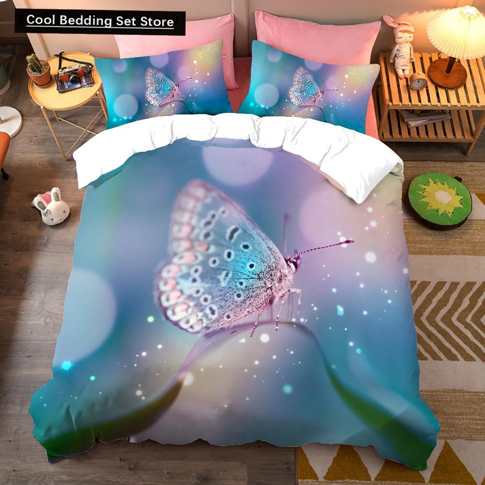 Colorful Beautiful Butterfly Bedding Set Flying Animal Duvet Cover Set Pillowcase Soft Polyester Comforter Set for Women Girls