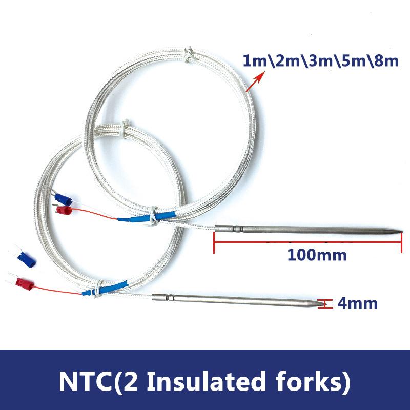 NTC\PT100\PT1000 Class A Temperature Sensor 4X100mm Needle Tip Wire Shielded Cable 1-8m Meter Food Grade Stainless Steel SUS304