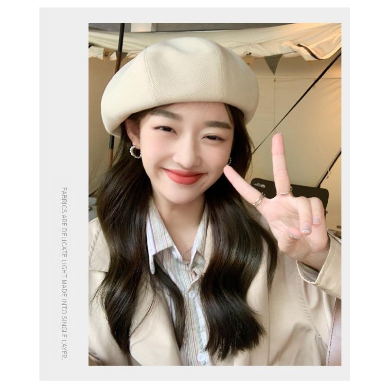 Black Beret Female Spring Autumn Painter Hat Female Small Octagonal Hat Big Headcircumference