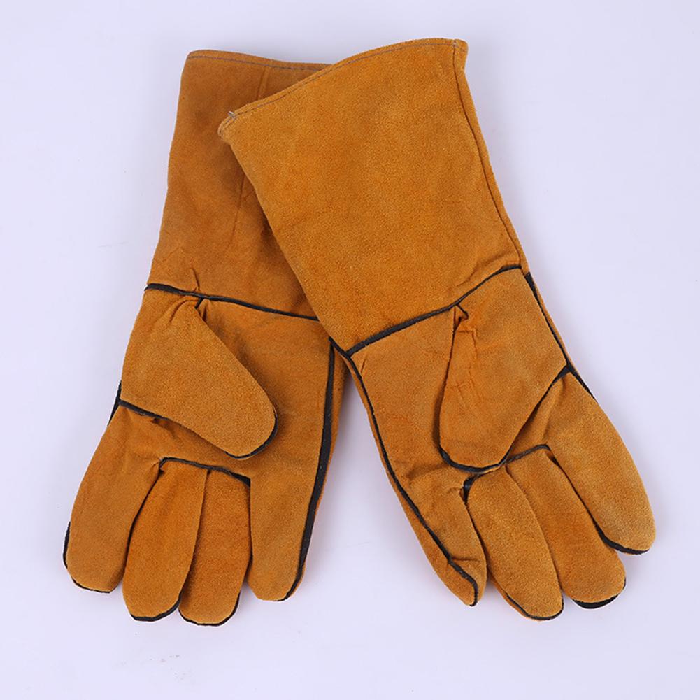 

Full Leather Heat Insulation Gloves for Electric Welding Thorn Proof Gardening Mittens yellow #1