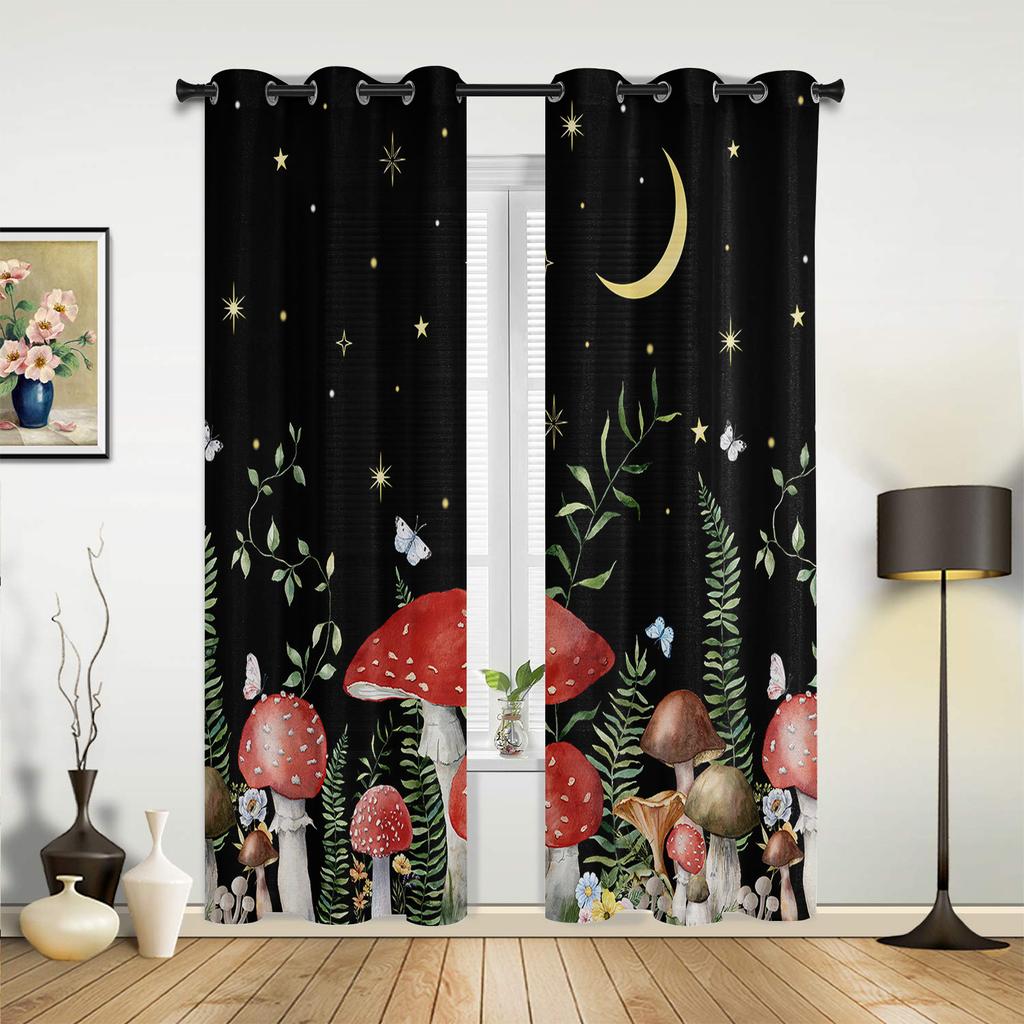 Plants Mushrooms Flowers Moon Modern Window Curtains for Living Room Bedroom Curtain Kitchen Treatment Blinds Drapes