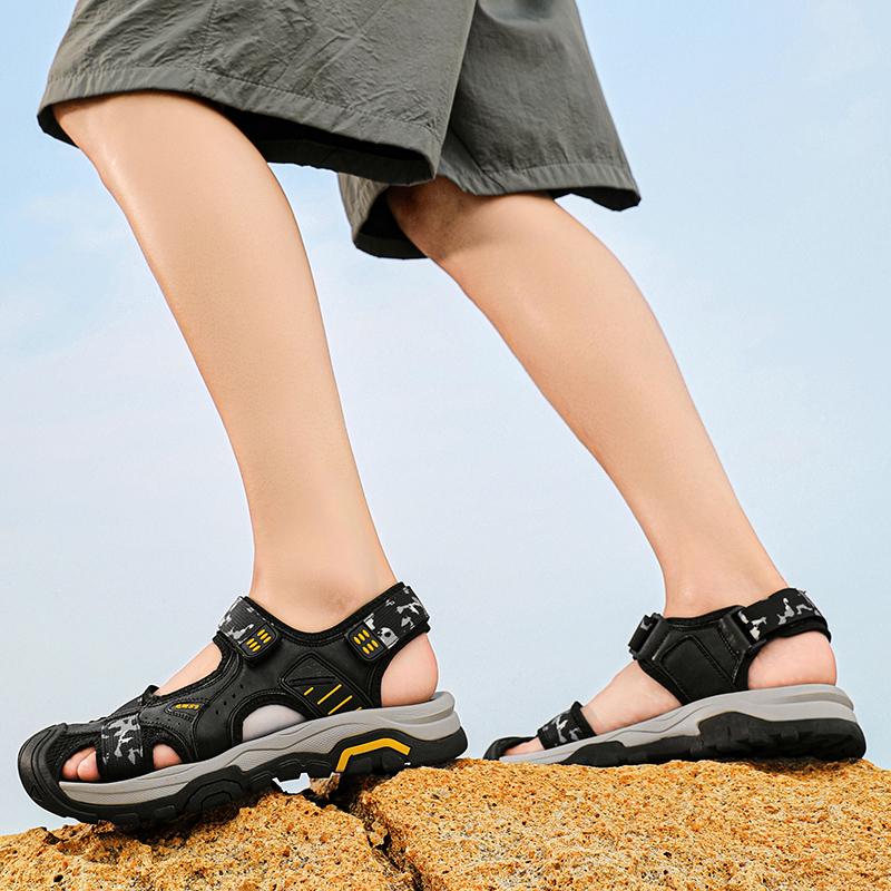 Fashion Brand Summer Classic Mens Sandals Outdoor Protective Toe Hiking Leather Beach Sandals Soft Breathable Non-slip Casual Men Shoes