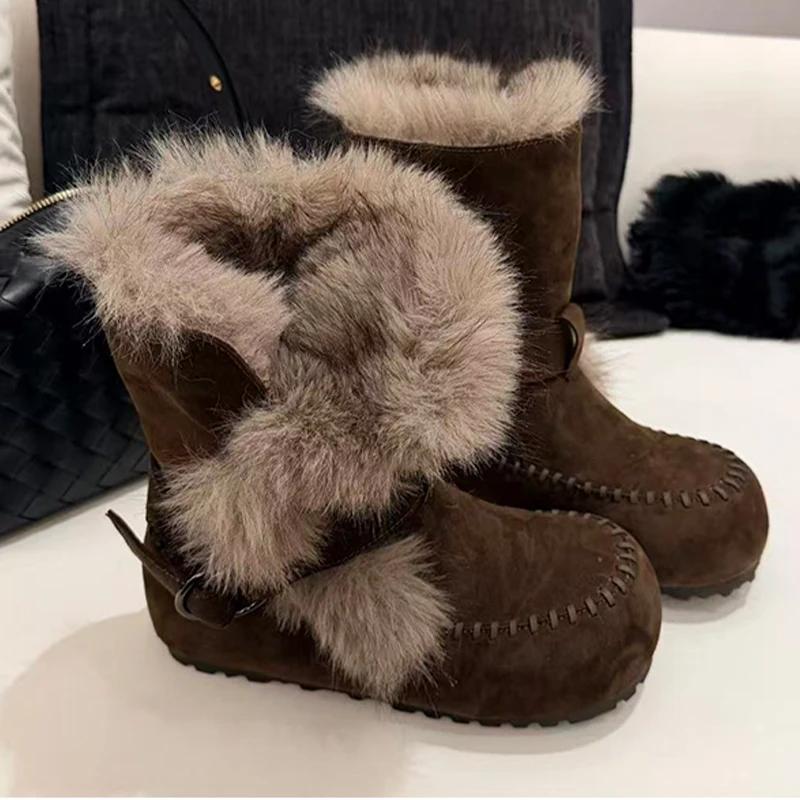 Schneestiefel für Damen Flats Stiefeletten Pelz Mode Warm Damenschuhe Wildleder Winter Baumwollschuhe Designer Sport Botas Mujer