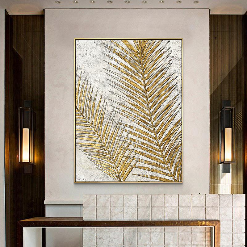 Nordic Abstract Leaf Canvas Painting Gold Posters and Prints Wall Art Pictures for Living Room Home Decor Cuadros