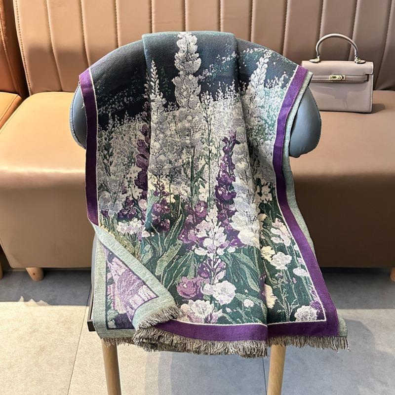 Autumn and winter new plant and flower printing scarf imitation cashmere fringed scarf women's high-end warm shawl