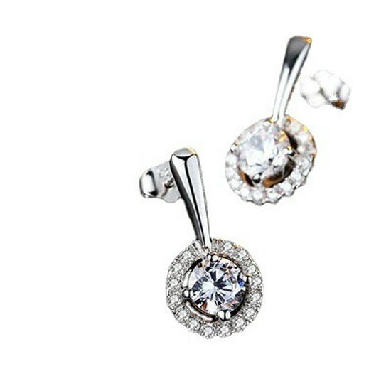 Korean Fashion Hollow Round Diamond Stud Earrings - Silver Women's Jewelry