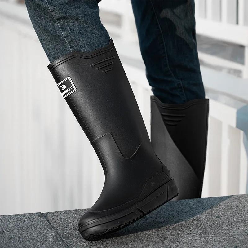 

Men s High-Tube Rain Boots Anti-Slip Fishing Kitchen Wear-Resistant Long Tube Waterproof Shoes PVC Material round Toe EVA Insole 44 чёрный