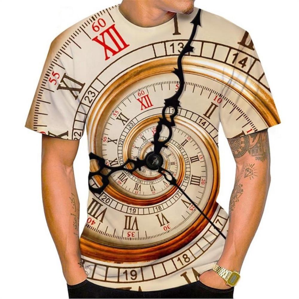 Retro Gothic Clock Men's T-shirt Breathable Quick Drying Streetwear Short Sleeve 3D Printing Summer Tops Oversized T Shirt