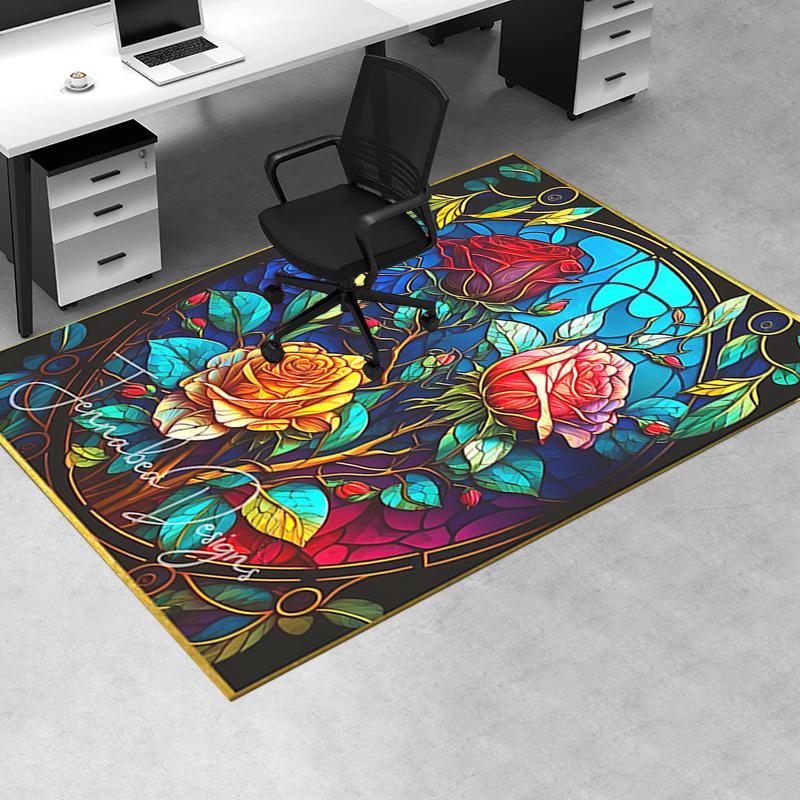 Stunning Stained Rose Chair Mat Office Carpet, Oversized Rug for Home Decor, Sofa Mat, Desk Pad, Gif