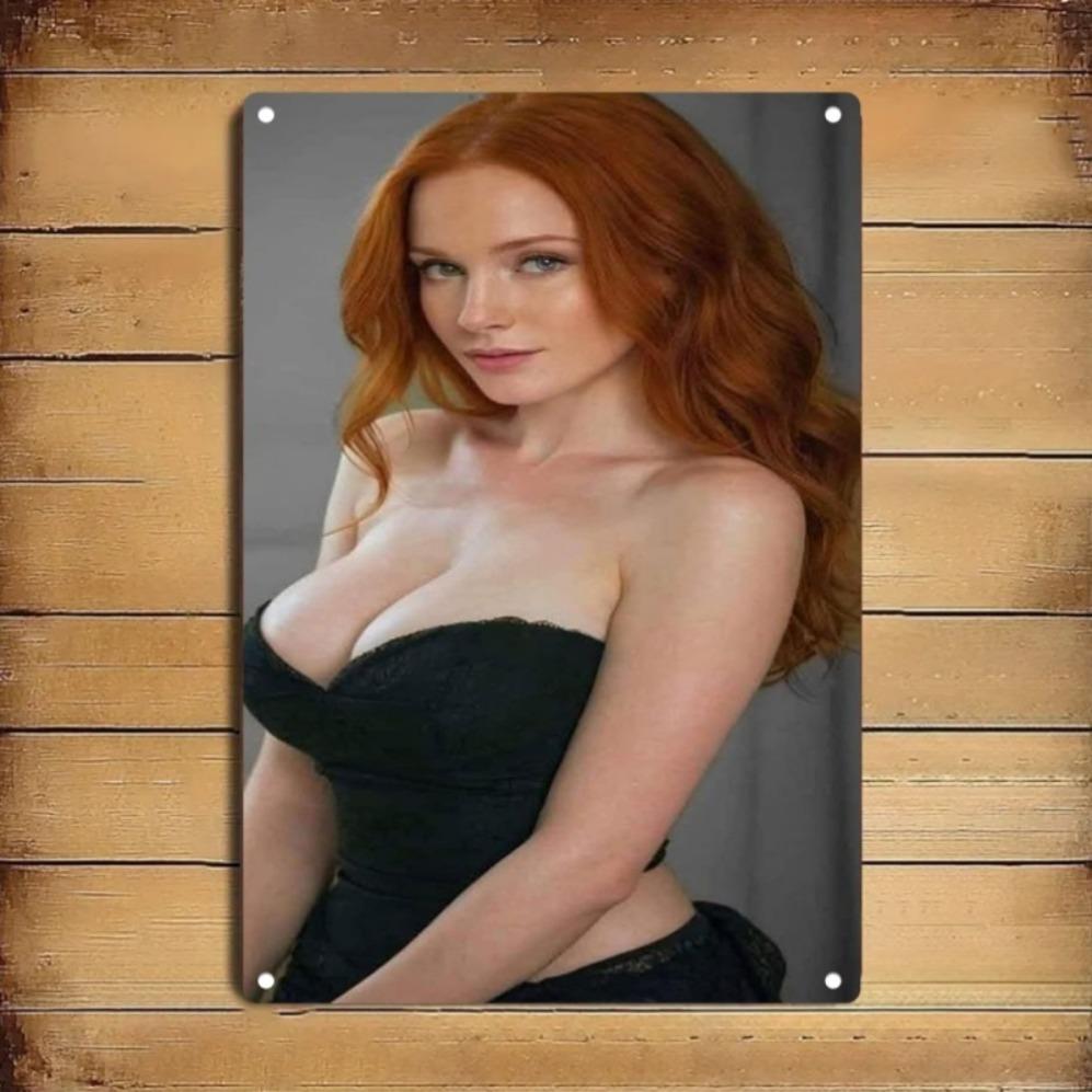 

Vintage Metal Wall Art Sign D Flat Redhead Lady in Black Dress Art Iron Home Decor for Bar Cafe Bedroom Christmas Gift H 20x30cm
