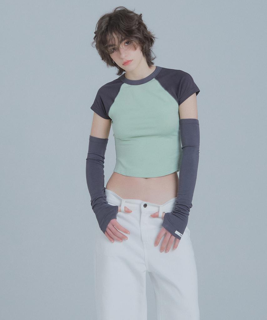 Peulaentigseobiseu Sleeve Warmer Raglan T-Shirt - Mint