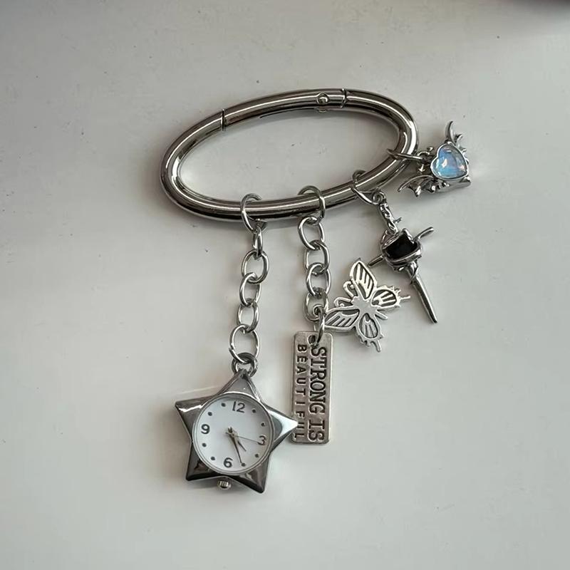 Retro Star Watch Keychain Y2K Carabiner Pendant Couple'S Bag Charms Hangings Ornament Accessories