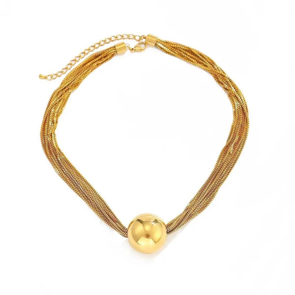 SHIXIN MultiLayer Stainless Steel Chain Round Ball Pendant Necklace Women New 18K Gold Plated Clavicle Chain Jewelry Waterproof