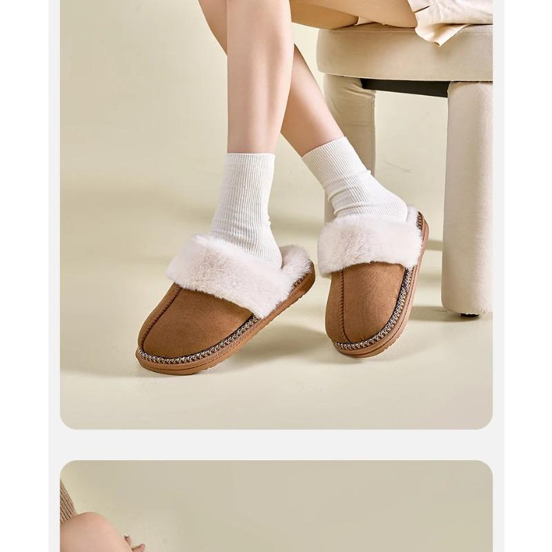 Smile Pop Winter Fur Cotton Slippers For Women Soft Comfort Fuzzy Bedroom Slides Faux Fur Warm Plush Shoes Fluffy House Slippers