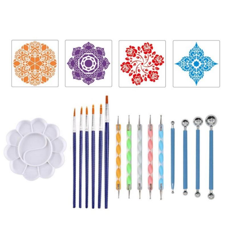 Mandala Grenzüberschreitendes Punktwerkzeug-Set mit Hohlmalvorlagen und bunten Punktierstiften