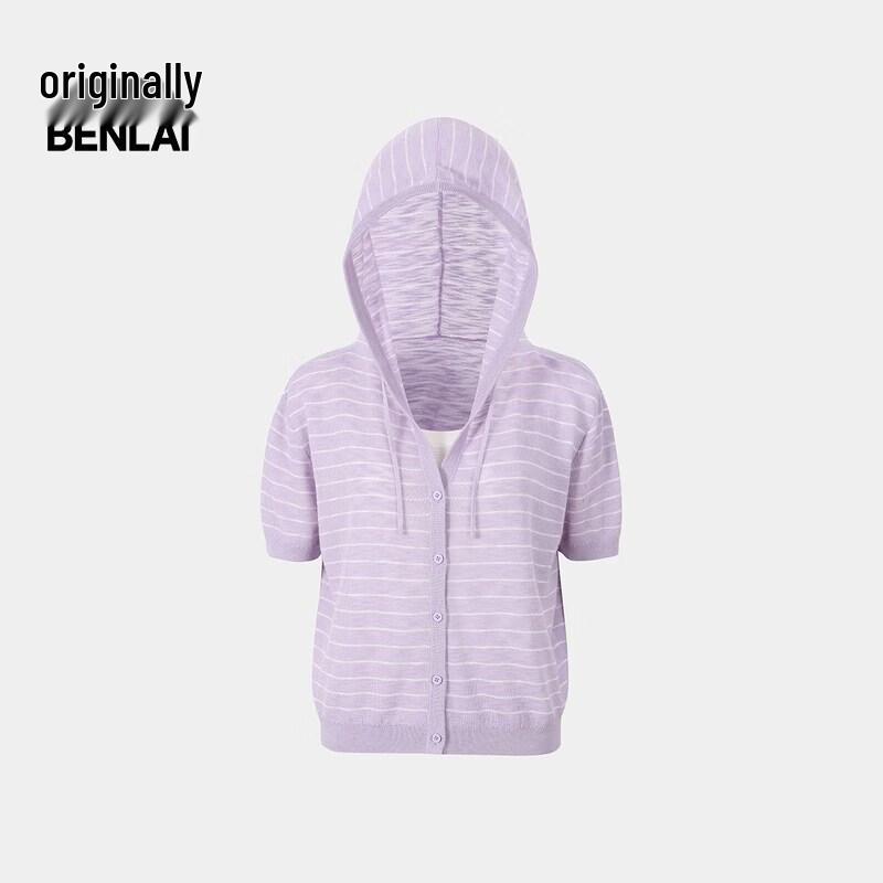 Benlai Women s 2026 Summer Striped Hooded Faux Two-Piece Knit T-Shirt M