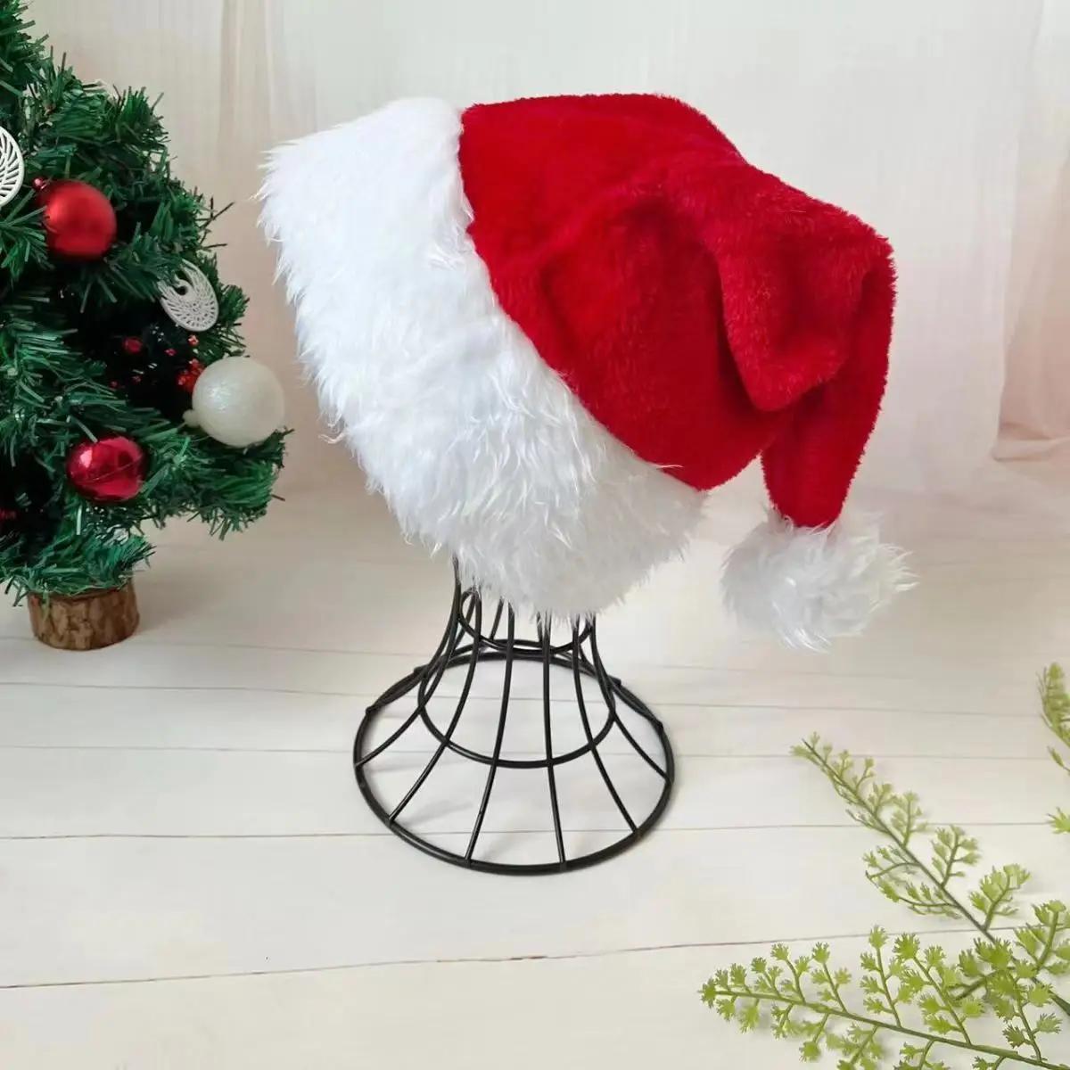 

Pink Plush Santa Hat for Christmas, Unisex Adult & Kid, Red/Black Xmas Party Accessory, 2025 New Year Festive Holiday Decoration 30x45cm
