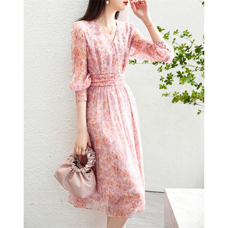 

DME Sweet Mushroom Button V-neck Printed Puff-Sleeve Long Dress XL