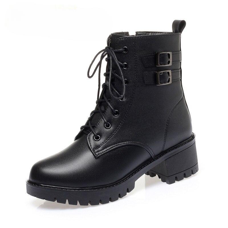 Mulheres botas de inverno tamanho grande nova lã natural quente botas de neve de salto médio marton couro genuíno botas curtas