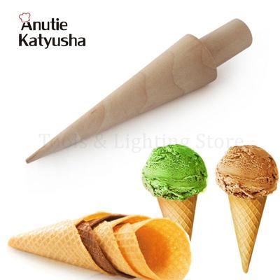 Wooden Ice Cream Cone Mold DIY Egg Roll Omelet Waffle Roller Pastry Roll Baking Decorating Tools