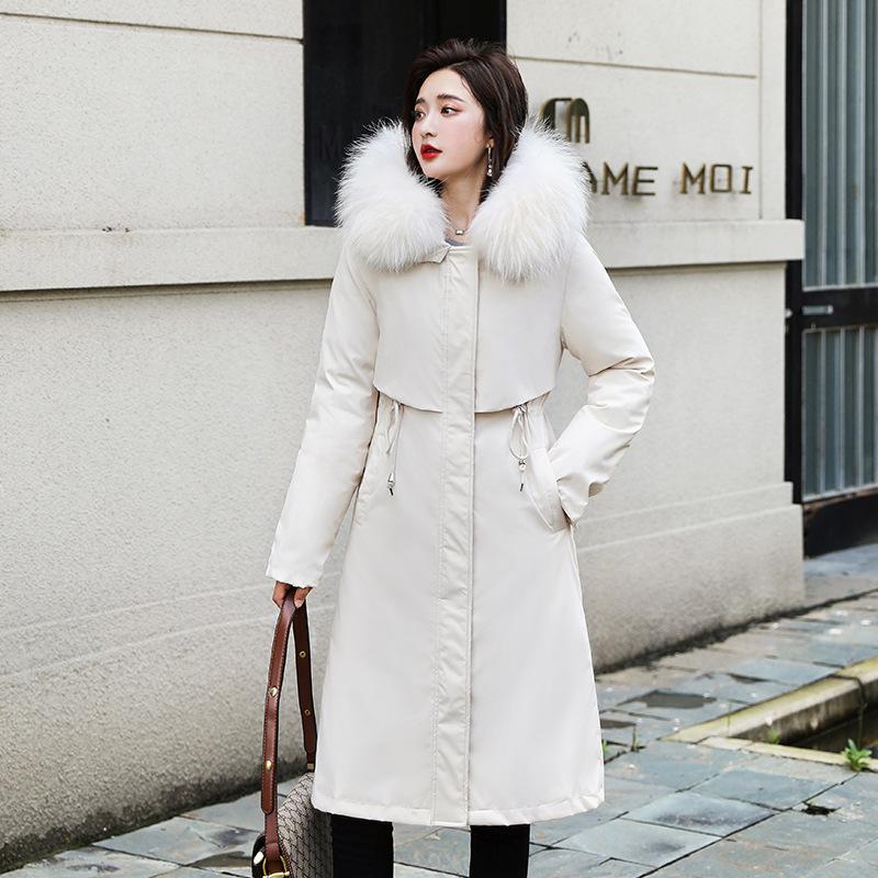 Women's Parker Casual Medium and Long Two Wear Cotton Clothes Winter Slim and Skinny Warm Cotton Jacket Women