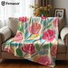 Hand-Painted Blush Rose Floral Ultra Soft Sherpa Fleece Blanket Fluffy Warm Halloween Cozy Throw for Sofa Couch Gift All Season