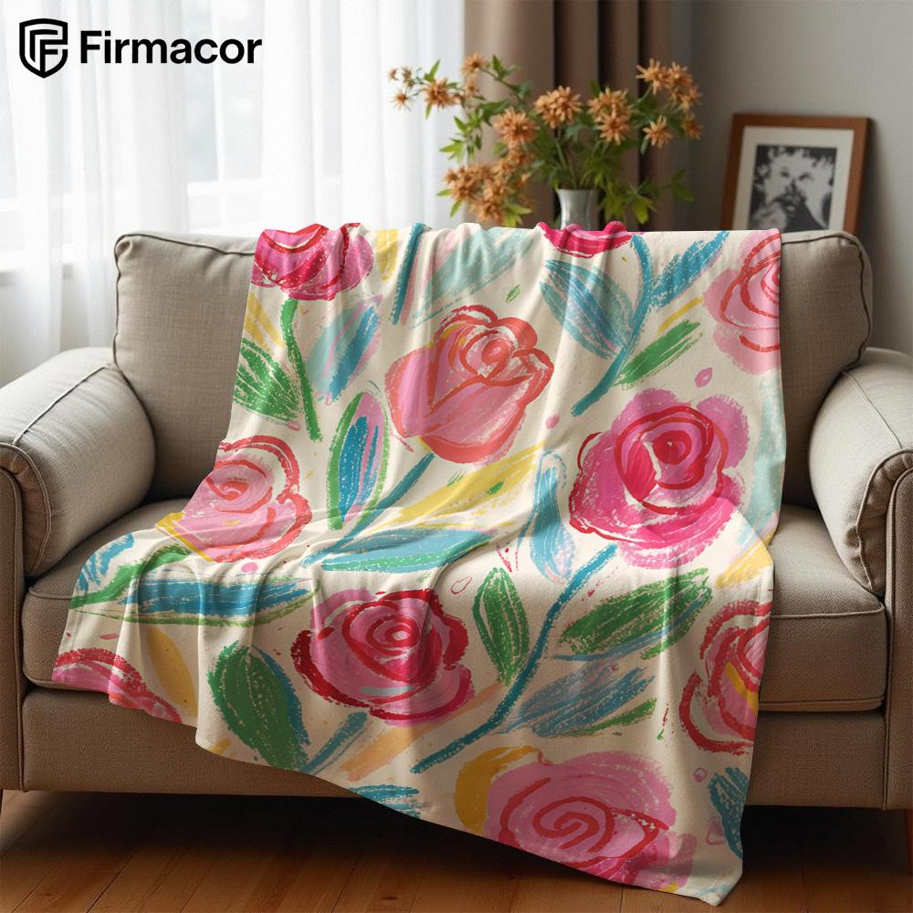 Hand-Painted Blush Rose Floral Ultra Soft Sherpa Fleece Blanket Fluffy Warm Halloween Cozy Throw for Sofa Couch Gift All season