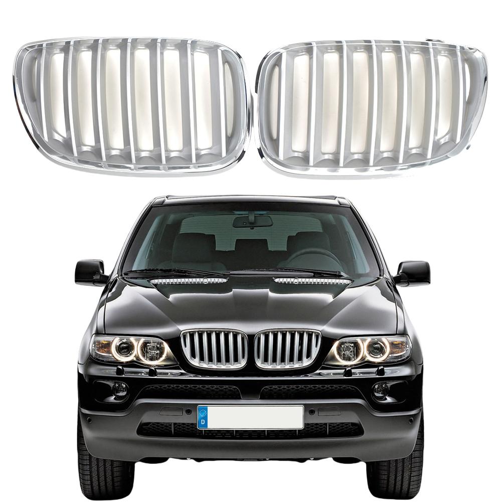 1 Pair Silver Anti-scratch ABS Car Front Hood Grill OEM 51137113733 51137113734 Front Upper Grilles Fit for BMW X5 E53 04-06