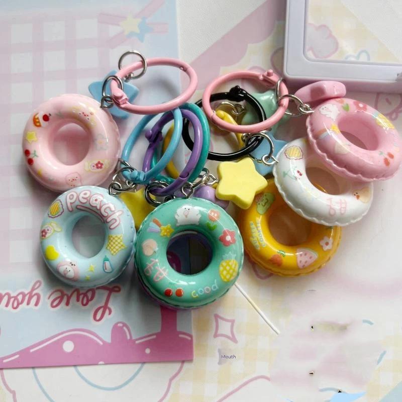 Cute Cartoon Star Swim Ring Key Chain Unique Creative Pendant for Women Students Schoolbag Backpack Charm