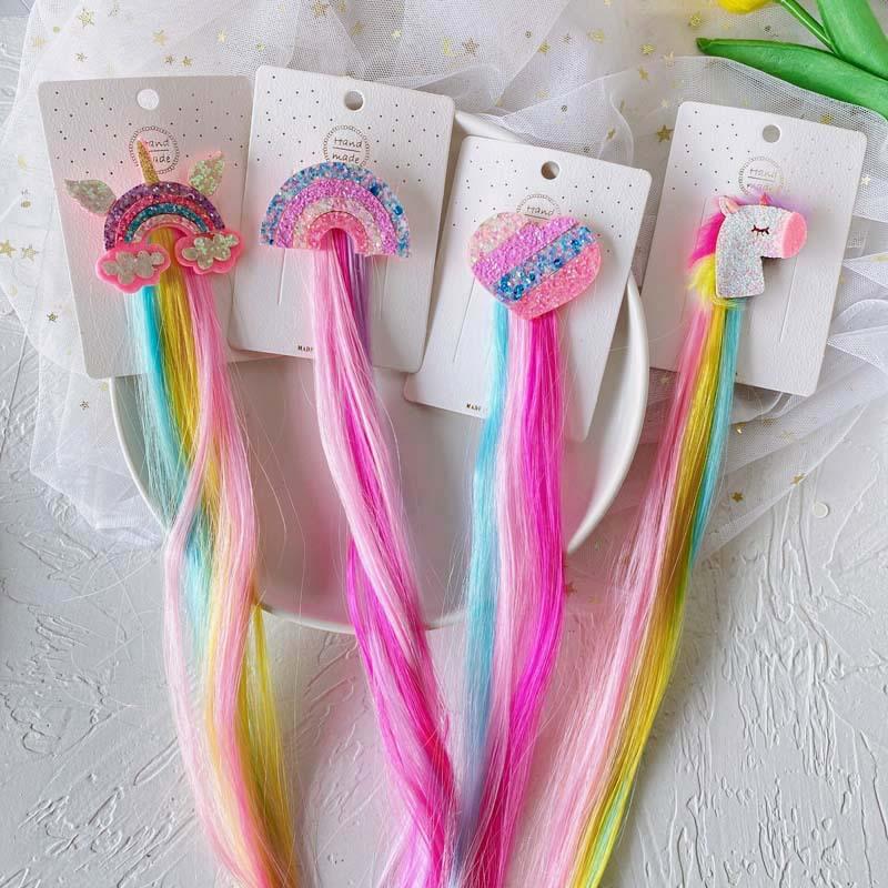 Unicorn Colorful Wigs Hair Clip Kids Gift Girls Unicorn Birthday Party Decoration Favors Rainbow Headwear Braids Accessories
