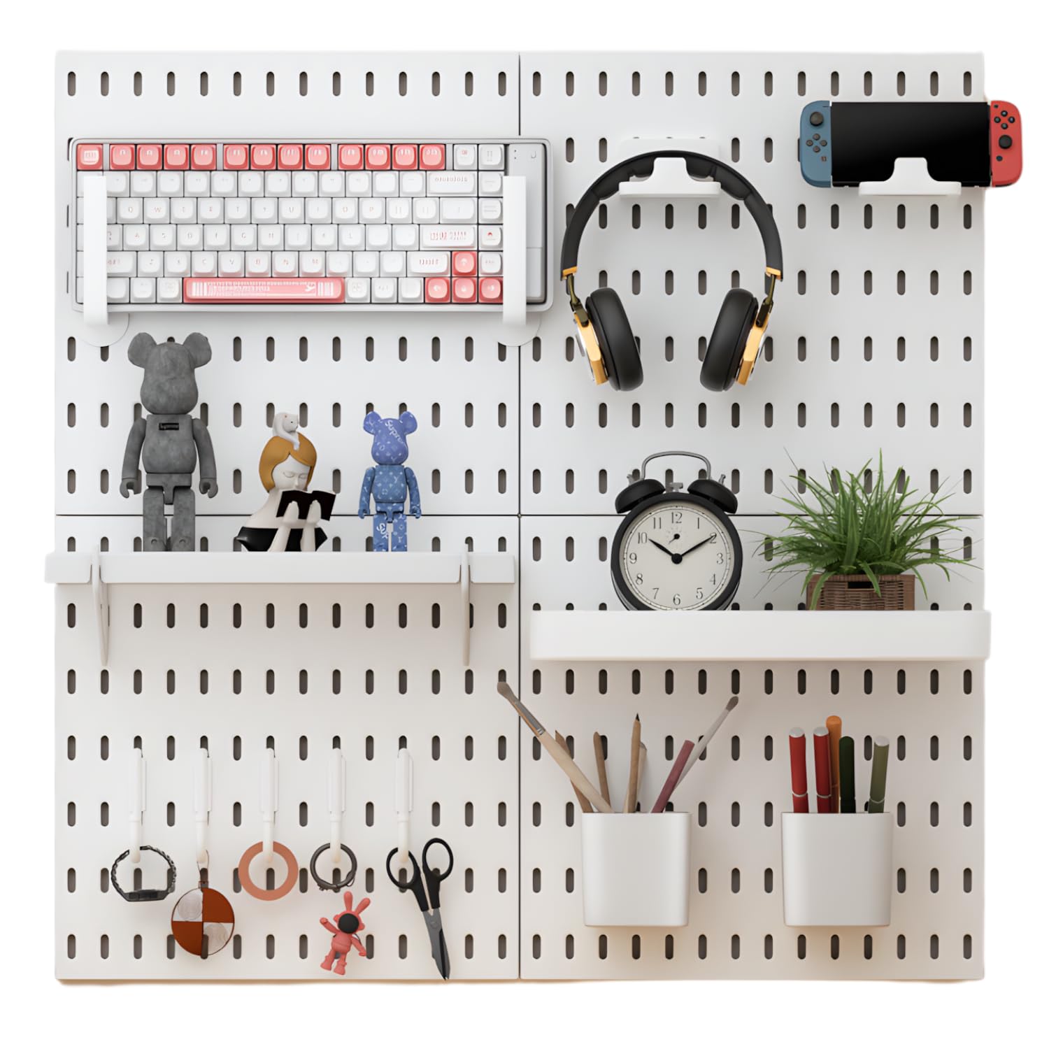 

Keepo Pegboard Combination Kit with Modular Accessories - Gaming Wall Organizer for Crafts/Ornamental Displays - Bedroom/Office/Home Pegboard (White,