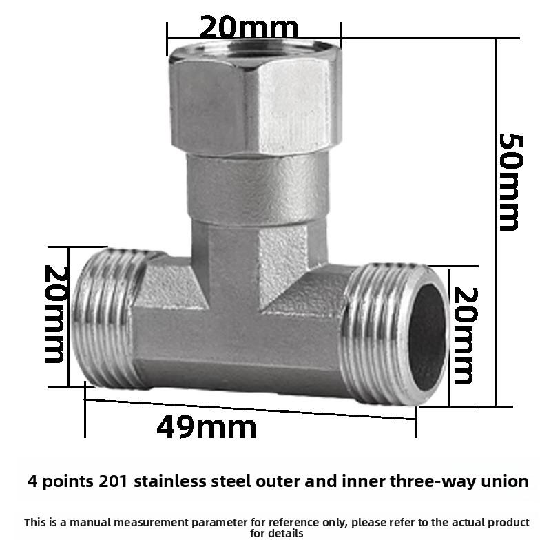 Stainless Steel T Adapter G1/ 2" T-Valve Diverter Valve Three Way Device Hole For Bath Bidet Sprayer Shower