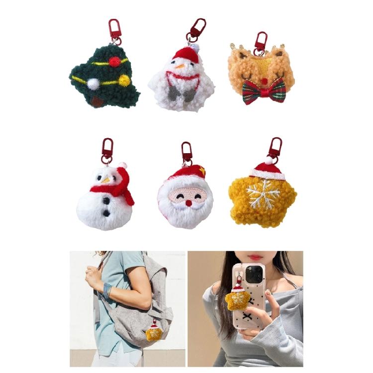 6pcs Adorable Plush Key Chain Soft Touch Christmas Themed Bag Pendants Fashionable Keychain Ornament for Women Girls