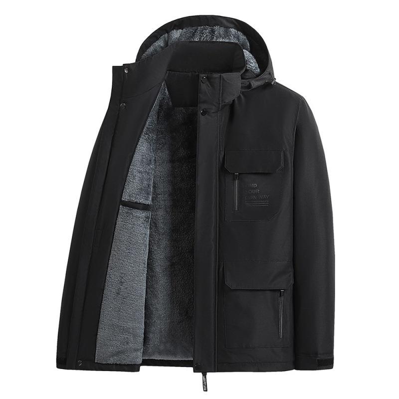 Bomullsvadderad jacka för män Vinter Plus i sammetsvaddering Utomhus varm bomullsvadderad jacka i plusstorlek för män