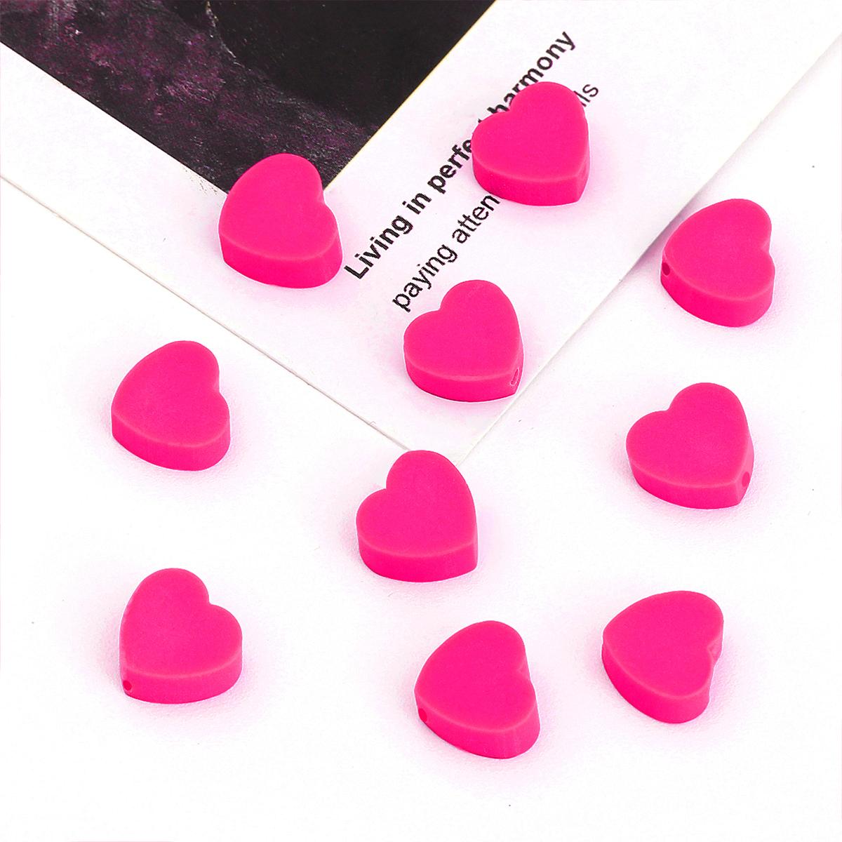 

30шт однотонные бусины в форме сердца из полимерной глины для изготовления ювелирных изделий фуксия