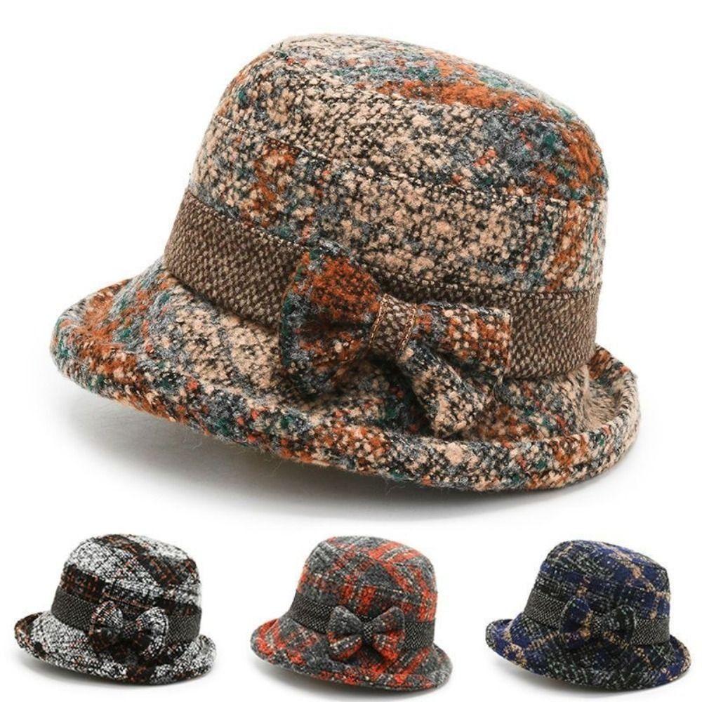 Tweed Fisherman Hat Thickened Warm Bowler Hat Elegant Bucket Hat  For Ladies