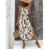 Strappy Printed Dress - Elegant Ink Silk Gauze for Commute and Casual Wear