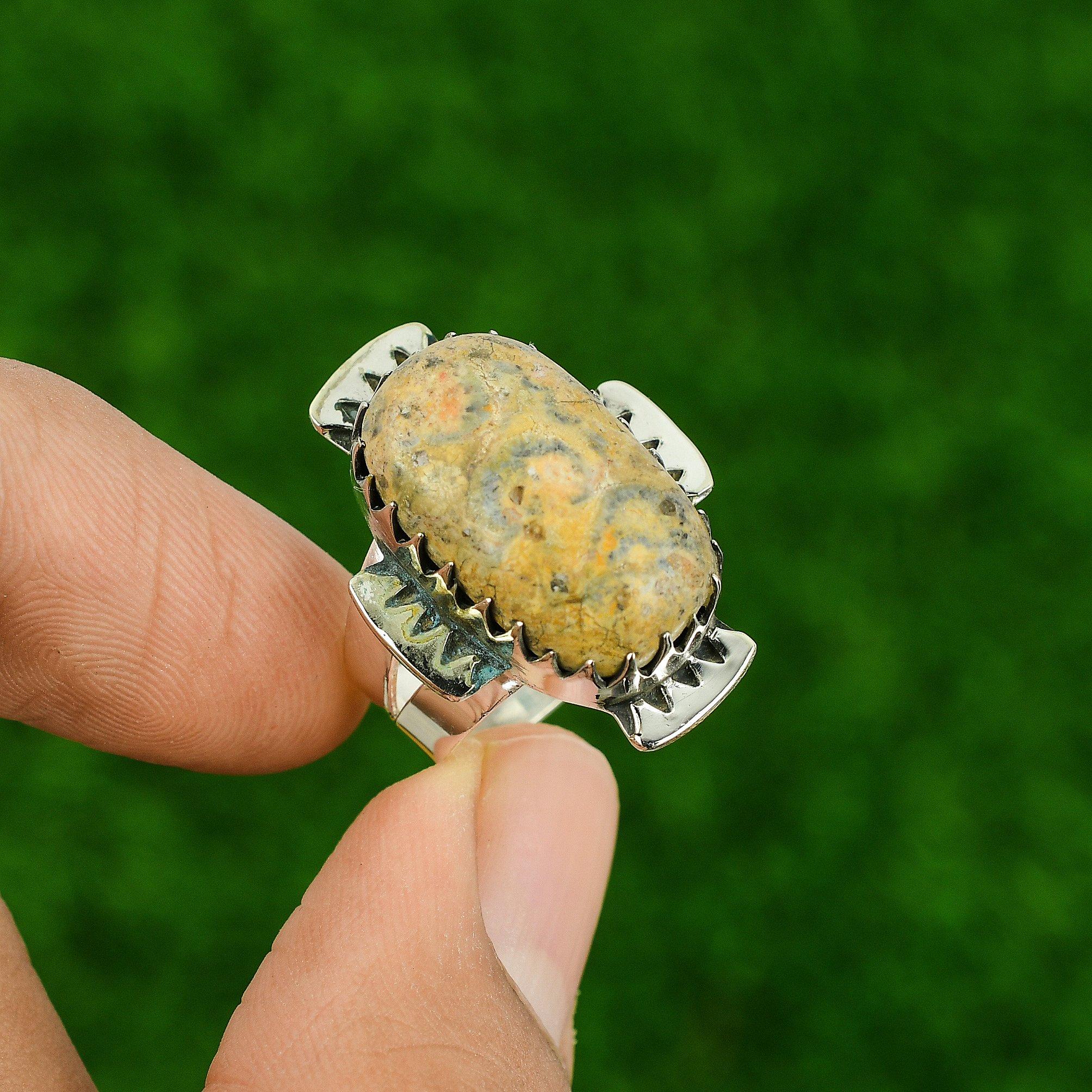 

Овальное кольцо из натуральной яшмы «Тропический лес» в стиле ар-деко, можно носить в стопку, размер 7, серебро 925 пробы 7