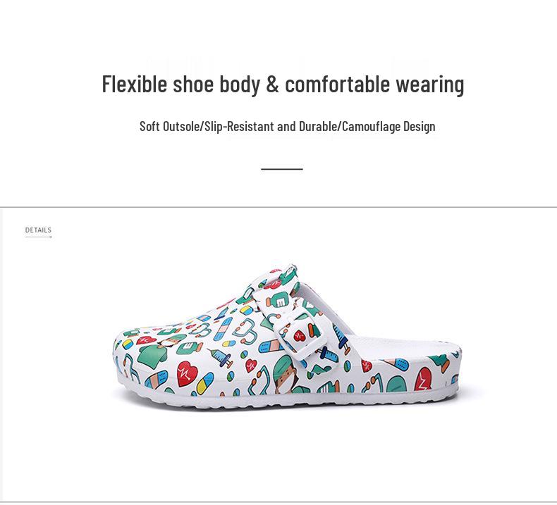 Kreskówkowe kapcie pielęgniarskie z zakrytymi palcami: Unisex Miękka Podeszwa EVA Obuwie Ochronne do Laboratorium, Studia lub Sali Operacyjnej