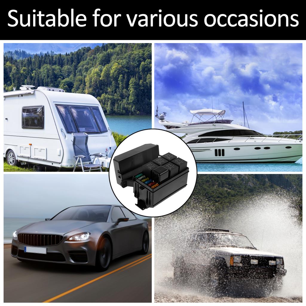 12V Fuse Relay Box 6 Slots 5Pin 4 Pin 40A Professional ATC/ATO Blade Fuses with Metal Terminals Waterproof Car Truck Fuse Box