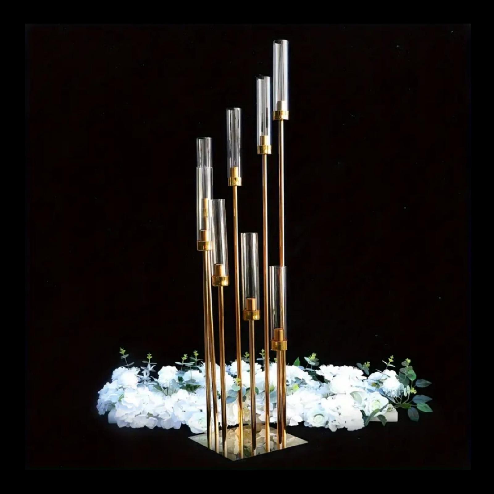 Elegant 1-piece Gold Metal 8-arm Candle Holder - a Tall Wedding Centerpiece.Multifunctional Dining Table Decoration, Suitable (Gold,Tall / Large)