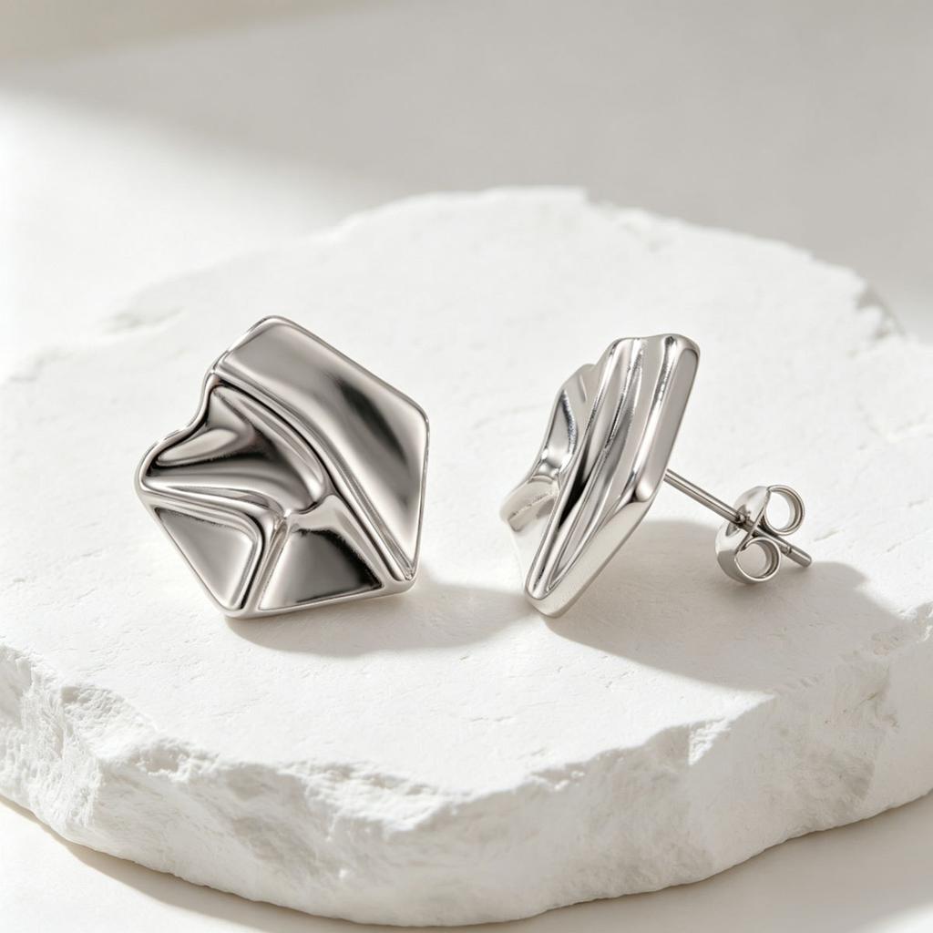 European and American Jewelry, Irregular Metal Pleated Design Earrings, High-end Sense Versatile Niche Earrings Women