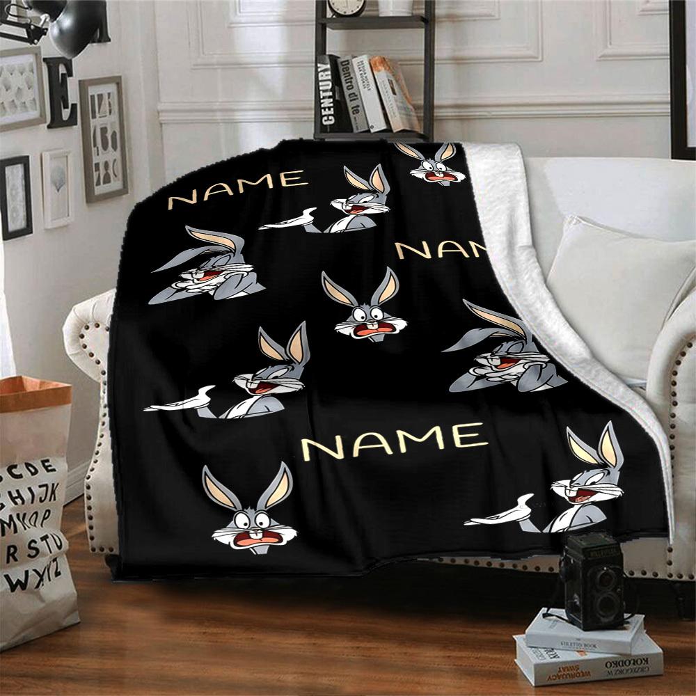Bugs Bunny Cartoon Characters With On A Black Background Gift Customizable Blanket Customize Your Name Soft Warm Cozy Suitable For Sofa Couch Office