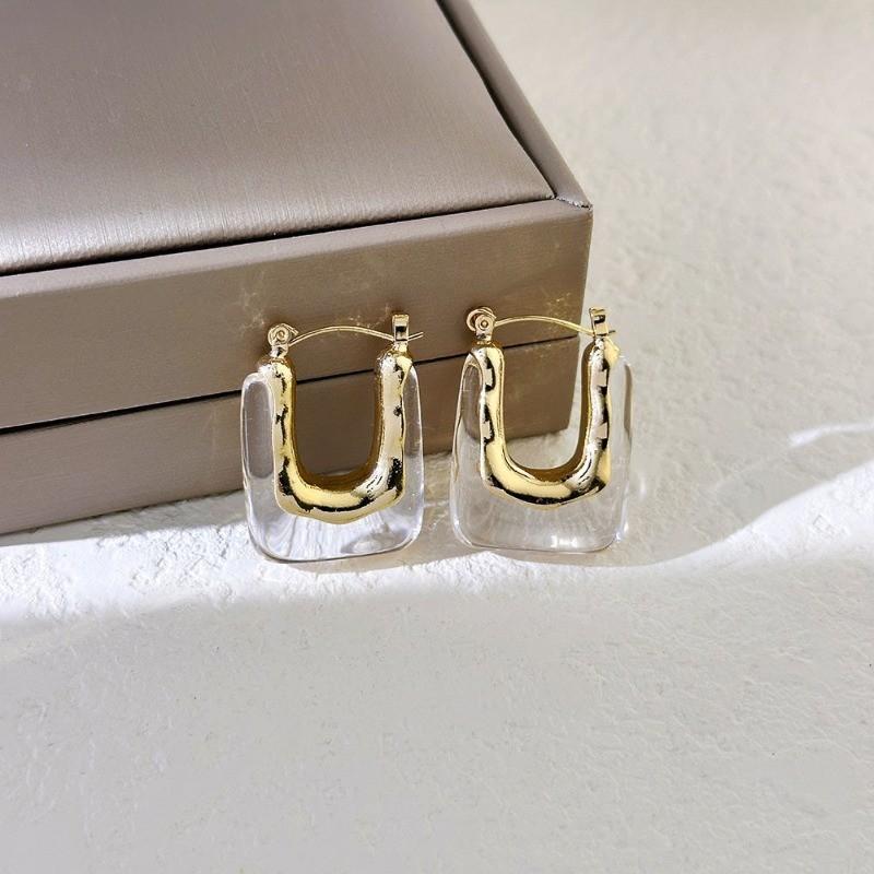 Pinkdudu Simple Retro U-shaped Resin Earrings Classic Hong Kong Style Design with Ear Buckle For Women PD2134